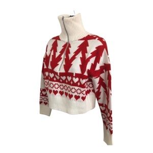 Jessica‎ Simpson red white pine hearts zip front pullover sweater size Small